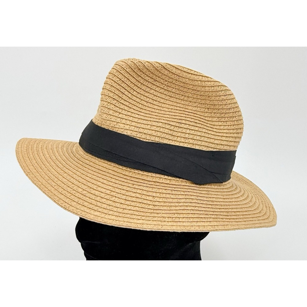 H&M Men's Straw Fedora Hat Tan with Black Band Solid Spring/Summer Size M/56